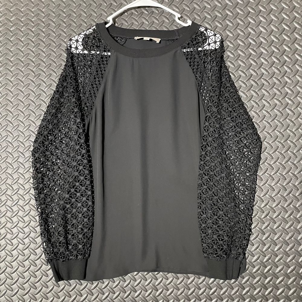 LOFT Black Raglan Crochet Long Sleeve Top Casual Wear Comfort Women‎ Size Small